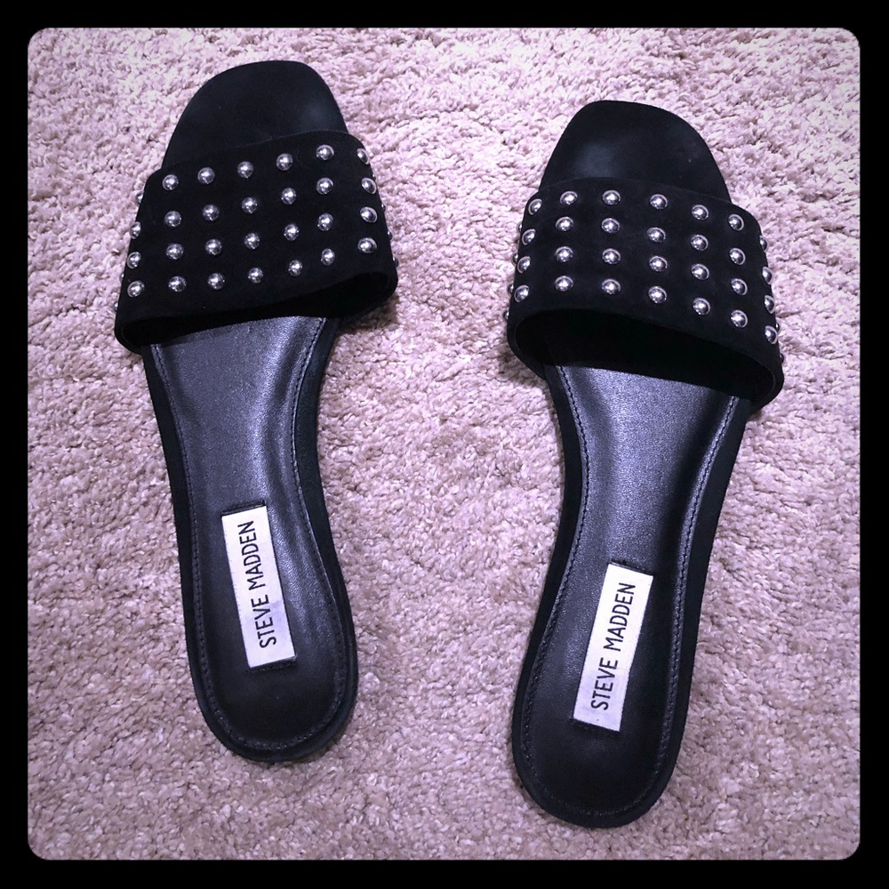 Steve Madden Studded Black Slides size 10
